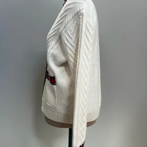 New Maje White Cardigan with Red and Black Trim Wool L - Picture 5 of 8